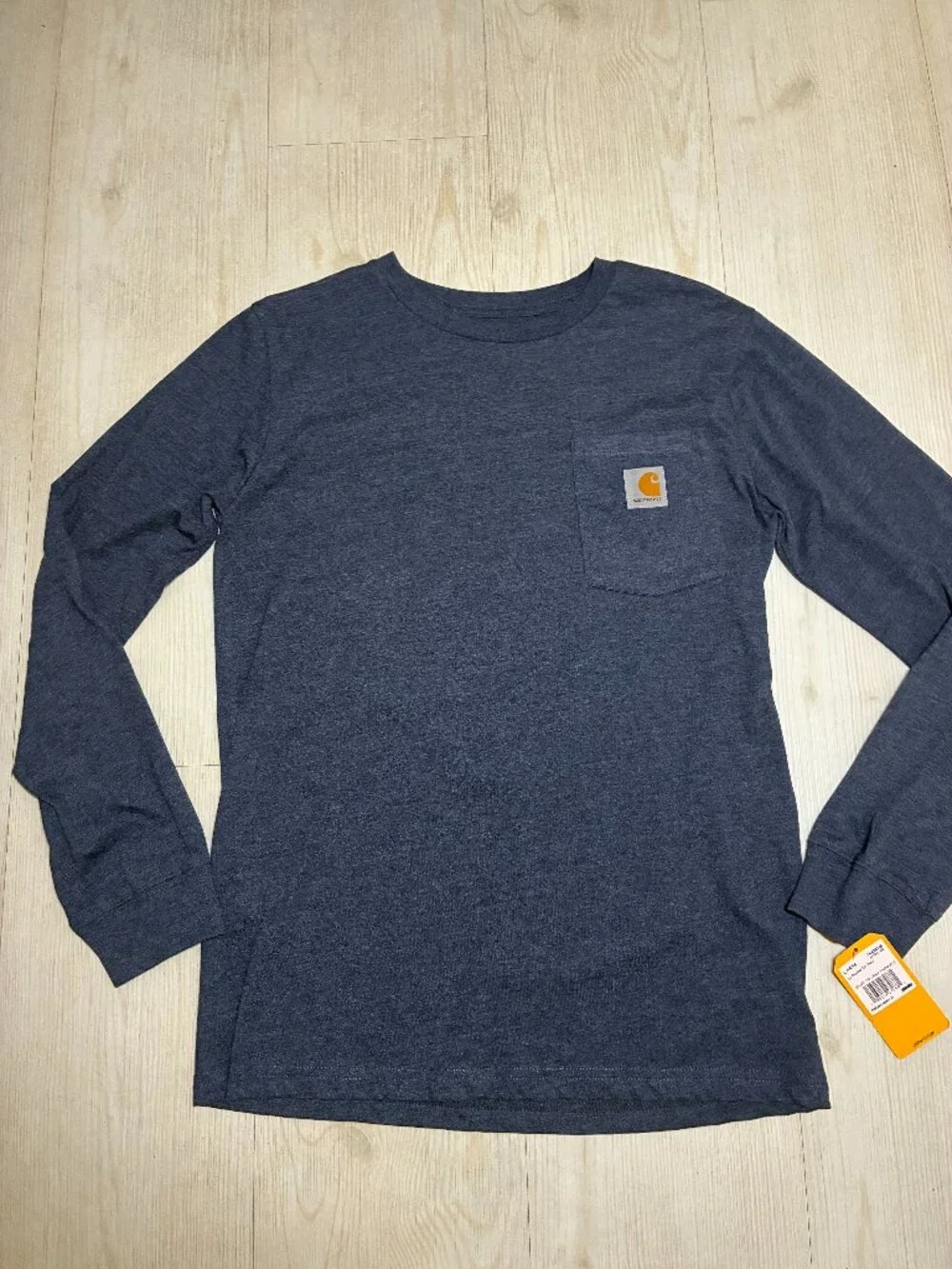 NWT Carhartt Kids Boys Long Sleeve Pocket T-Shirt Size L 14/16 Navy Blazer Heath